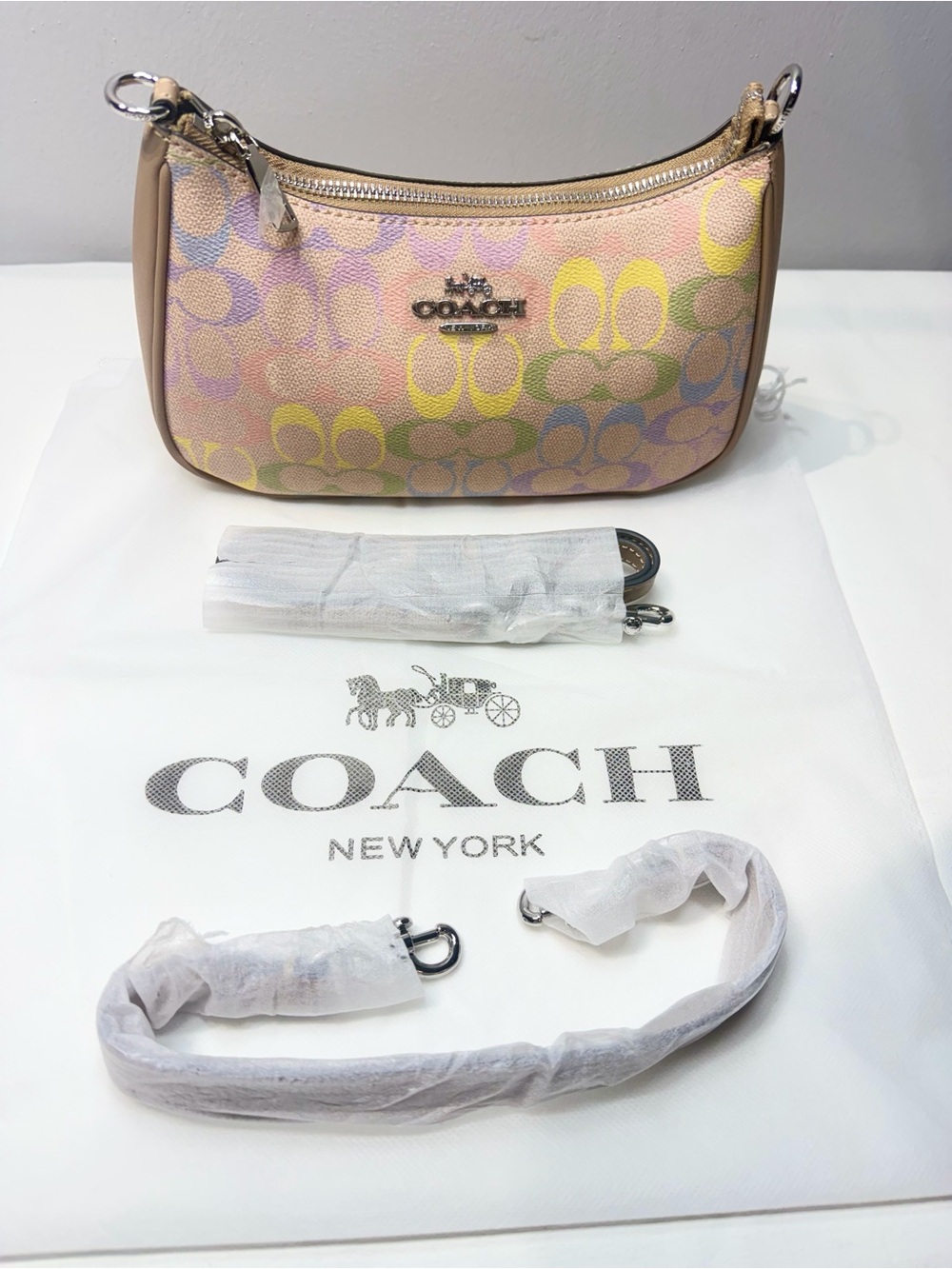 COACH Pastel Signature Mini Shoulder Bag - Pink, Yellow, Green, Blue - Picture 3 of 6